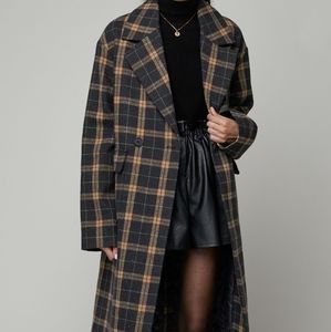 NWOT OAK AND FORT BLUE PLAID PEACOAT